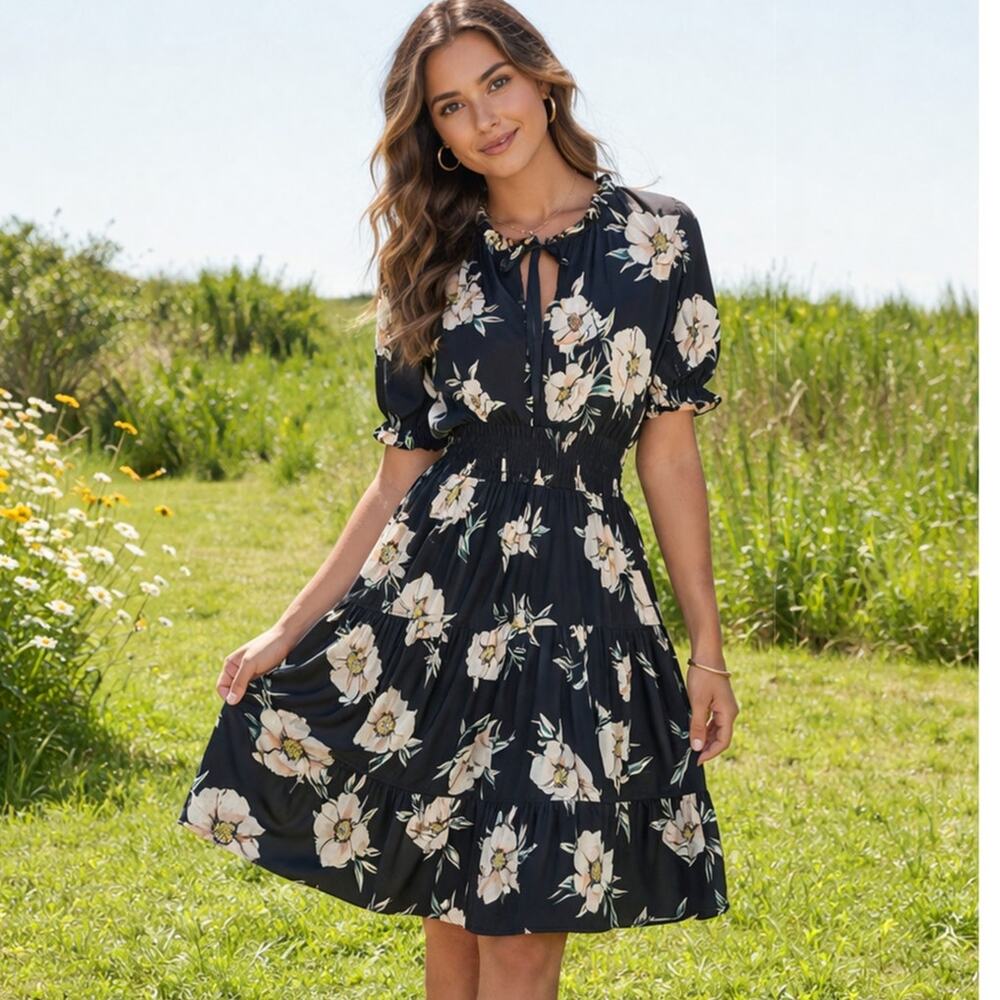 Fifteen‎ Twenty Floral Romantic A-Line Dress Ruffle Waist XS NWOT
